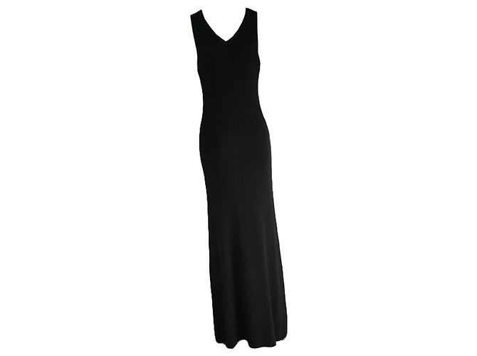 Issey Miyake schwarzes Rippstrick-Maxikleid mit Schlitz - Ansicht 4