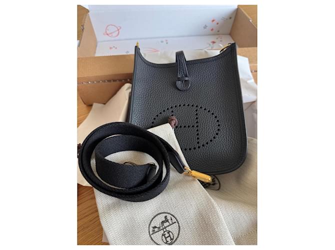 Evelyne Mini sac à bandoulière Hermès en cuir noir - vue 7