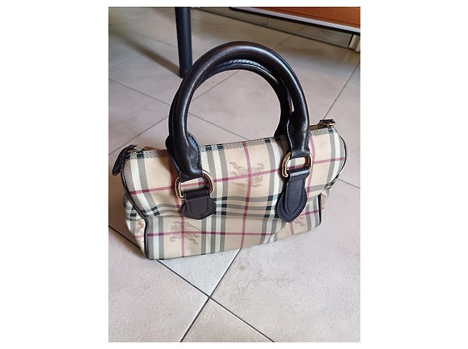 Borsa a mano Burberry Haymarket Marrone Beige - vista 2
