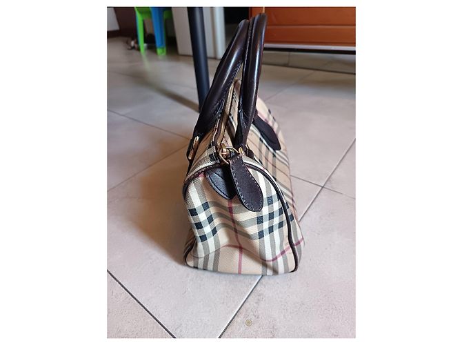 Borsa a mano Burberry Haymarket Marrone Beige - vista 3