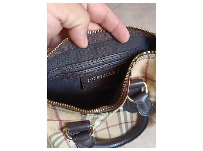 Borsa a mano Burberry Haymarket Marrone Beige - vista 5