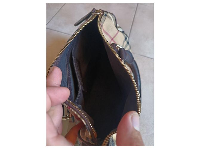 Borsa a mano Burberry Haymarket Marrone Beige - vista 6