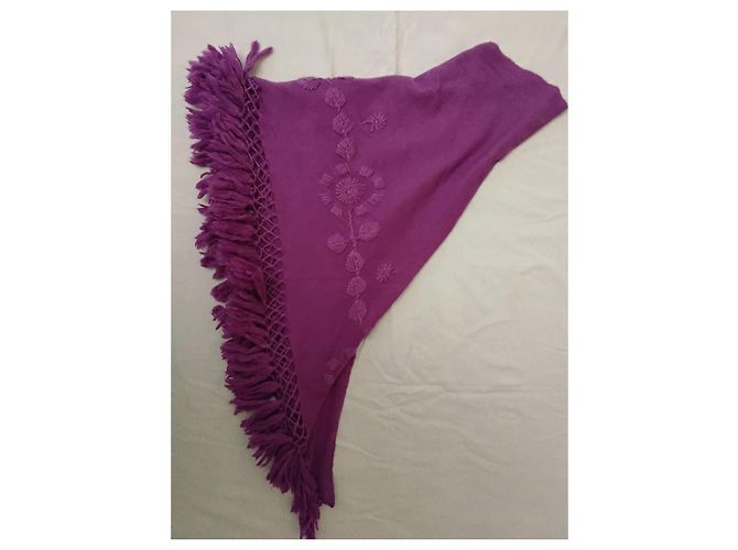 Autre Marque Shirin Sehan Écharpe en cachemire brodée violette - vue 5