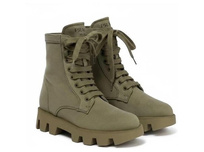 Prada Monolith Canvas Stiefel Khaki - Ansicht 2