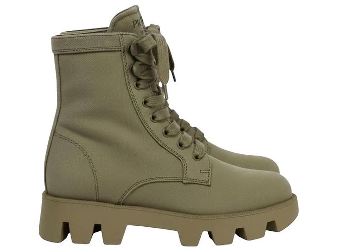 Prada Monolith Canvas Stiefel Khaki - Ansicht 3