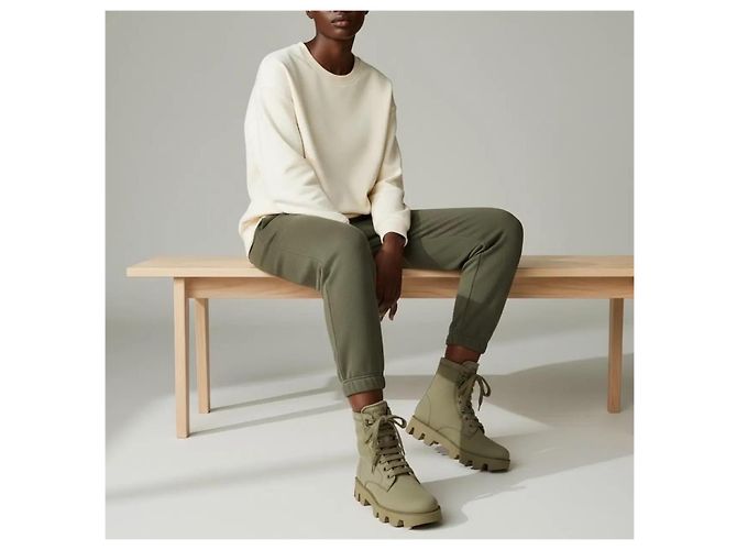 Prada Monolith Canvas Stiefel Khaki - Ansicht 6