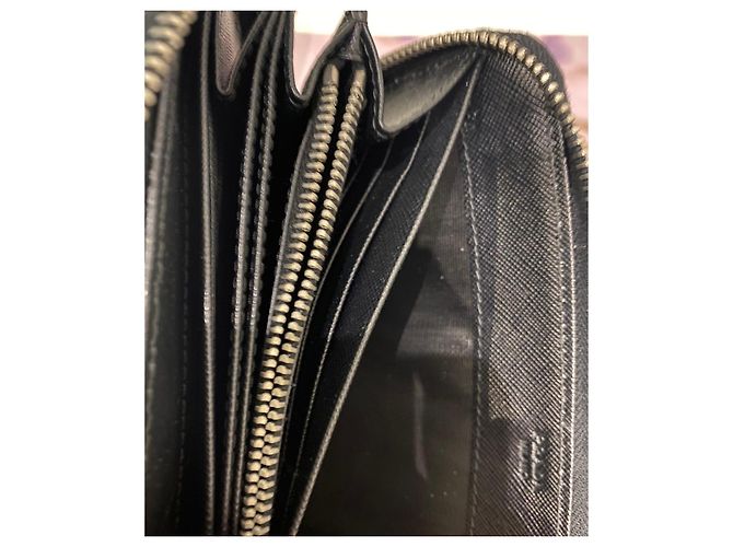 Prada Saffiano Leather Two-Tone Zip-Around Wallet Brown Black - view 10