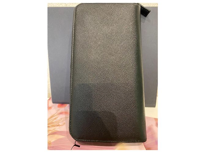 Prada Saffiano Leather Two-Tone Zip-Around Wallet Brown Black - view 2