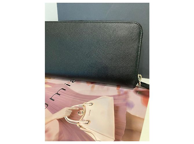 Prada Saffiano Leather Two-Tone Zip-Around Wallet Brown Black - view 3