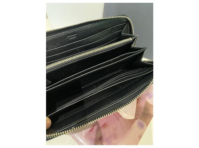 Prada Saffiano Leather Two-Tone Zip-Around Wallet Brown Black - view 6