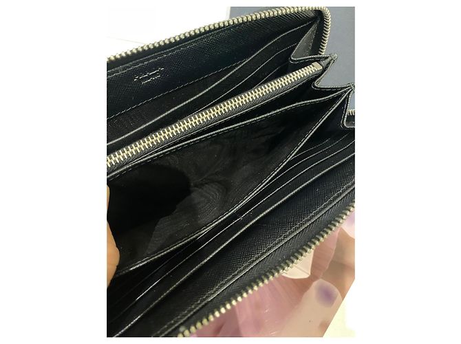 Prada Saffiano Leather Two-Tone Zip-Around Wallet Brown Black - view 7