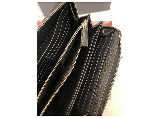 Prada Saffiano Leather Two-Tone Zip-Around Wallet Brown Black - view 8