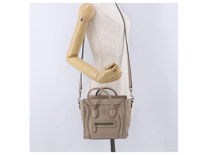 Céline CELINE Luggage Nano Hand Bag Leather 2way Beige Auth 198753V - vista 26