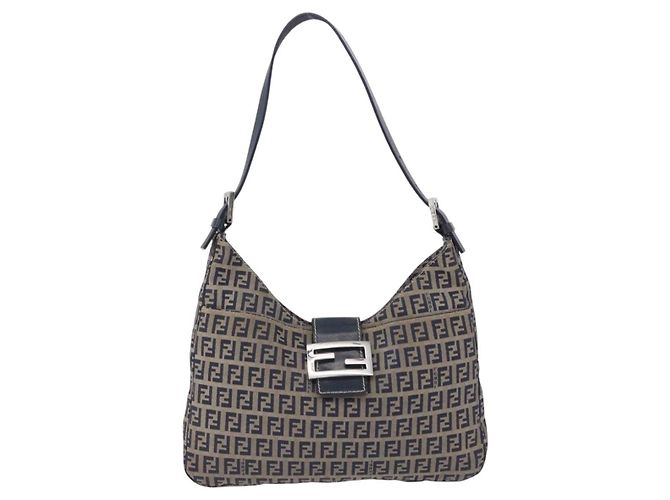 Borsa a tracolla FENDI Zucchino Canvas Mamma Baguette Navy Silver Auth 198353V Argento Blu navy - vista 13