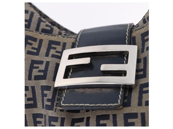 Borsa a tracolla FENDI Zucchino Canvas Mamma Baguette Navy Silver Auth 198353V Argento Blu navy - vista 19