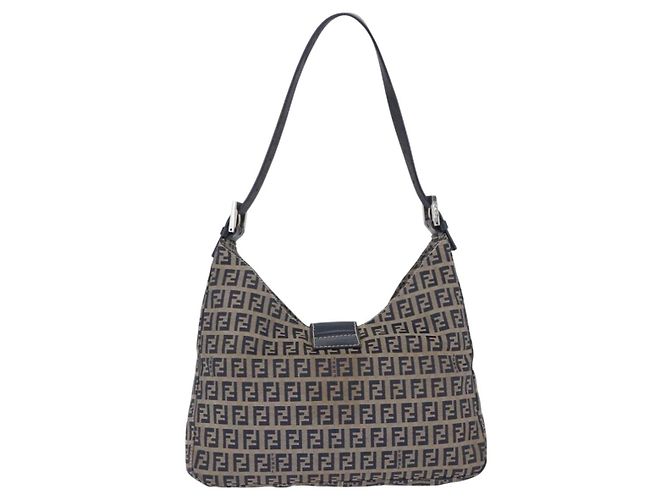 Borsa a tracolla FENDI Zucchino Canvas Mamma Baguette Navy Silver Auth 198353V Argento Blu navy - vista 2