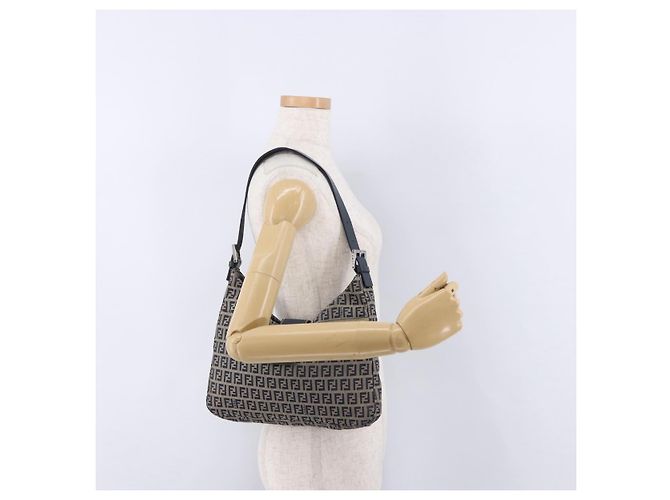 Borsa a tracolla FENDI Zucchino Canvas Mamma Baguette Navy Silver Auth 198353V Argento Blu navy - vista 26