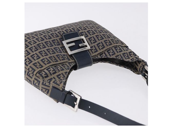 Borsa a tracolla FENDI Zucchino Canvas Mamma Baguette Navy Silver Auth 198353V Argento Blu navy - vista 7