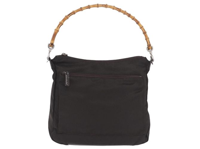 Borsa a mano GUCCI Bamboo Nylon Khaki Silver 000 0509 Auth ka5767 Argento Cachi - vista 13