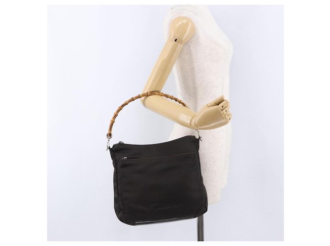 Borsa a mano GUCCI Bamboo Nylon Khaki Silver 000 0509 Auth ka5767 Argento Cachi - vista 24