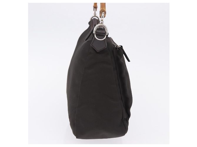 Borsa a mano GUCCI Bamboo Nylon Khaki Silver 000 0509 Auth ka5767 Argento Cachi - vista 4
