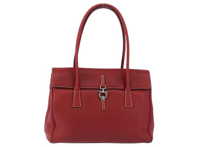Borsa Salvatore Ferragamo Gancini in pelle rossa e argento Auth 196333 Rosso - vista 13