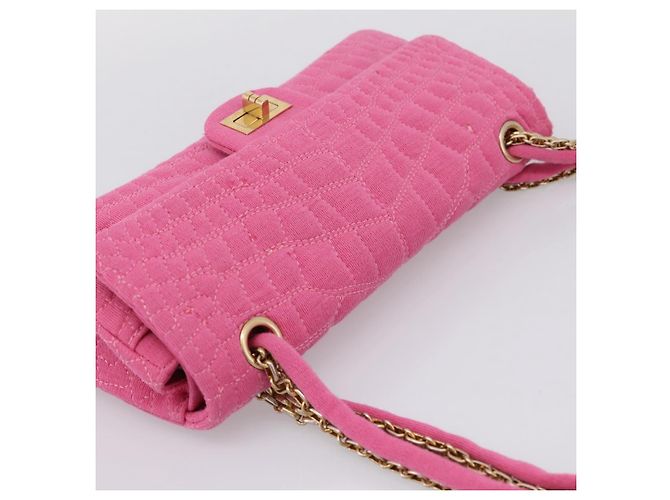 Borsa a tracolla con catena CHANEL 2.55 in jersey di cotone Pink Gold CC Auth 198733M Rosa D'oro - vista 14