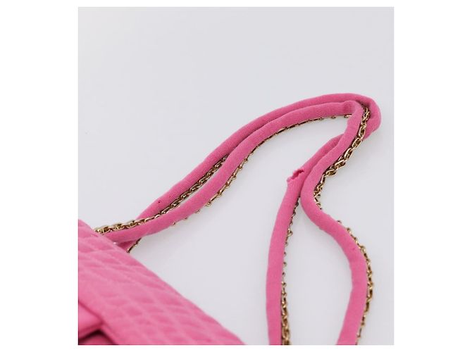 Borsa a tracolla con catena CHANEL 2.55 in jersey di cotone Pink Gold CC Auth 198733M Rosa D'oro - vista 15