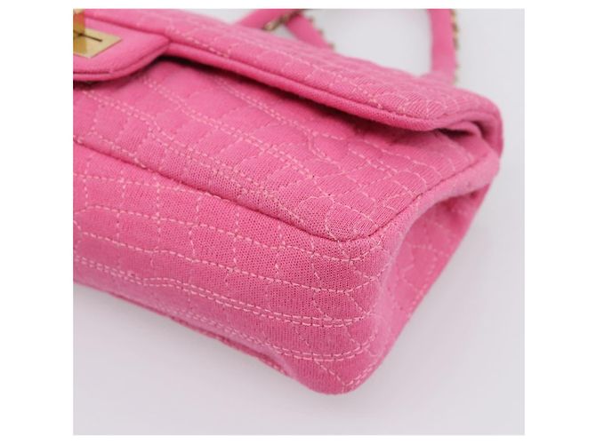 Borsa a tracolla con catena CHANEL 2.55 in jersey di cotone Pink Gold CC Auth 198733M Rosa D'oro - vista 16