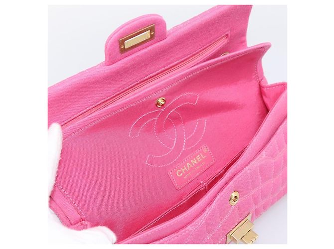 Borsa a tracolla con catena CHANEL 2.55 in jersey di cotone Pink Gold CC Auth 198733M Rosa D'oro - vista 21