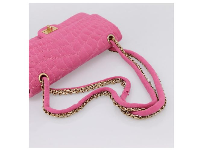 Borsa a tracolla con catena CHANEL 2.55 in jersey di cotone Pink Gold CC Auth 198733M Rosa D'oro - vista 6