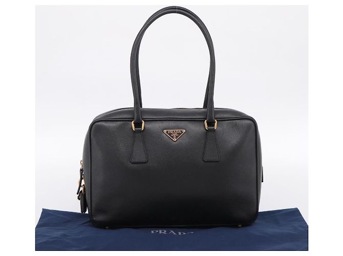 Borsa PRADA Saffiano Black Gold Tone Auth am12372SAM Nero - vista 12