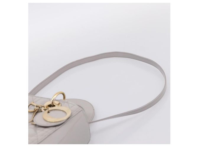 Borsa a Mano Christian Dior Lady Dior Vernice 2way Grigio Oro Auth BA14819SAM Marrone D'oro - vista 10