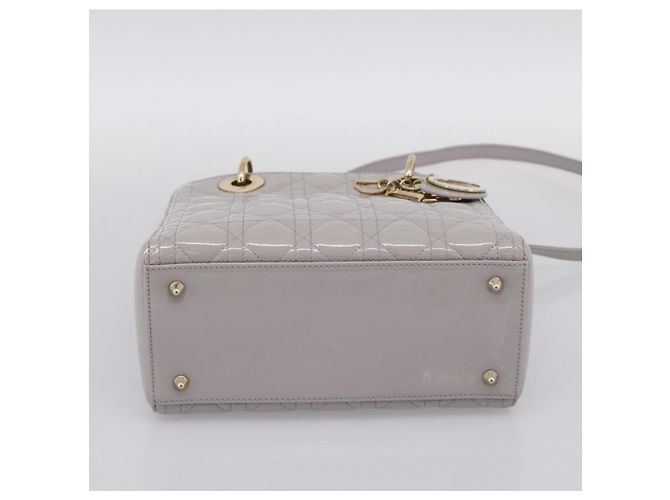 Borsa a Mano Christian Dior Lady Dior Vernice 2way Grigio Oro Auth BA14819SAM Marrone D'oro - vista 11
