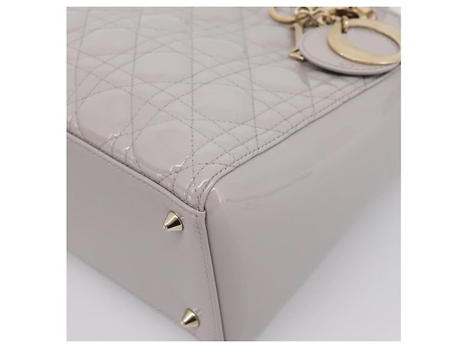 Borsa a Mano Christian Dior Lady Dior Vernice 2way Grigio Oro Auth BA14819SAM Marrone D'oro - vista 12