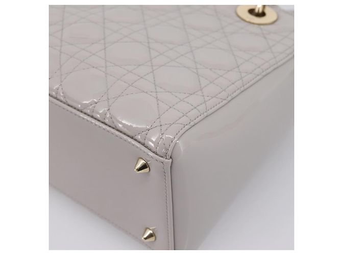Borsa a Mano Christian Dior Lady Dior Vernice 2way Grigio Oro Auth BA14819SAM Marrone D'oro - vista 14
