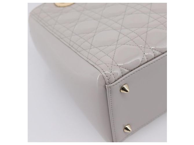 Borsa a Mano Christian Dior Lady Dior Vernice 2way Grigio Oro Auth BA14819SAM Marrone D'oro - vista 15