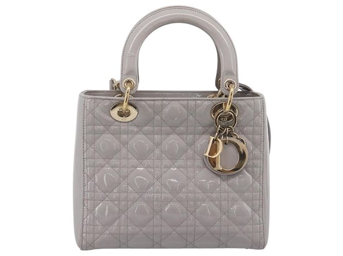 Borsa a Mano Christian Dior Lady Dior Vernice 2way Grigio Oro Auth BA14819SAM Marrone D'oro - vista 2
