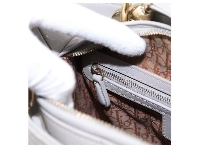 Borsa a Mano Christian Dior Lady Dior Vernice 2way Grigio Oro Auth BA14819SAM Marrone D'oro - vista 22
