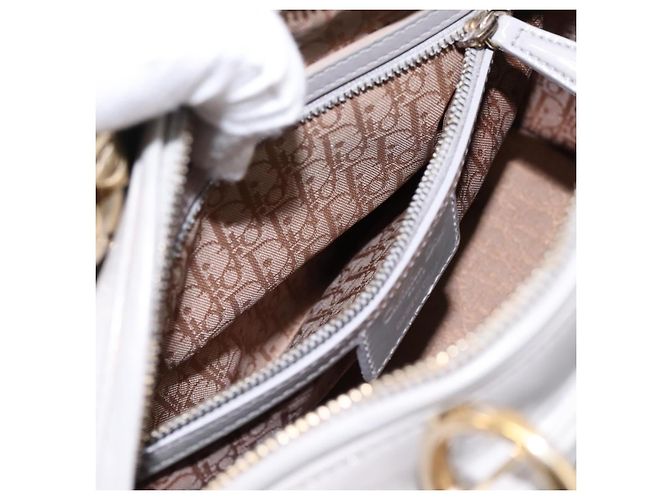 Borsa a Mano Christian Dior Lady Dior Vernice 2way Grigio Oro Auth BA14819SAM Marrone D'oro - vista 23