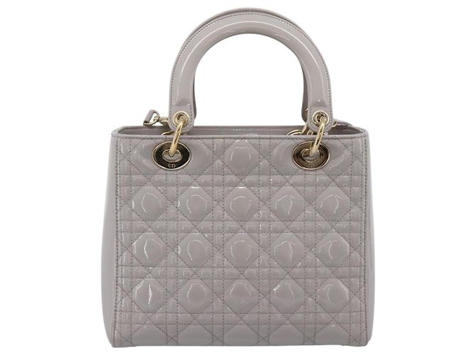 Borsa a Mano Christian Dior Lady Dior Vernice 2way Grigio Oro Auth BA14819SAM Marrone D'oro - vista 3