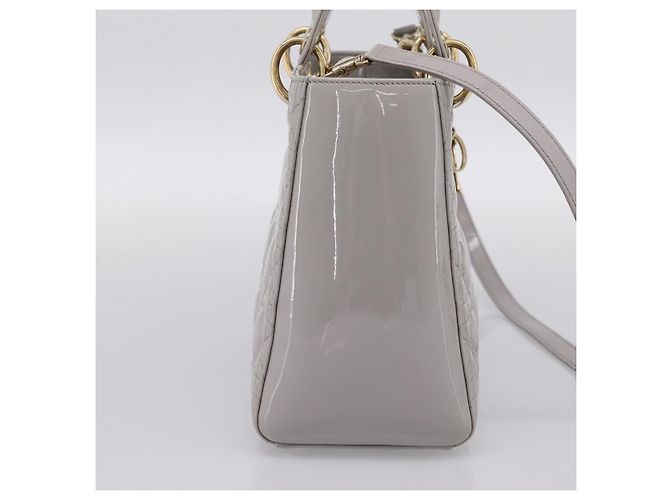 Borsa a Mano Christian Dior Lady Dior Vernice 2way Grigio Oro Auth BA14819SAM Marrone D'oro - vista 4