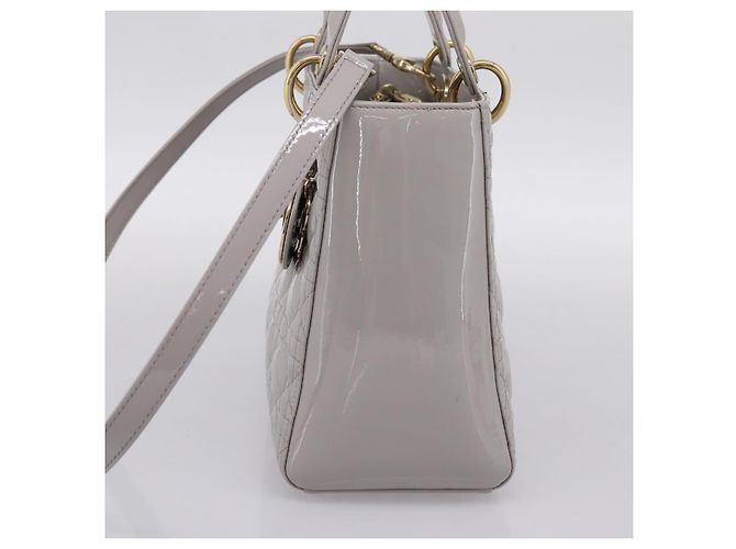 Borsa a Mano Christian Dior Lady Dior Vernice 2way Grigio Oro Auth BA14819SAM Marrone D'oro - vista 5