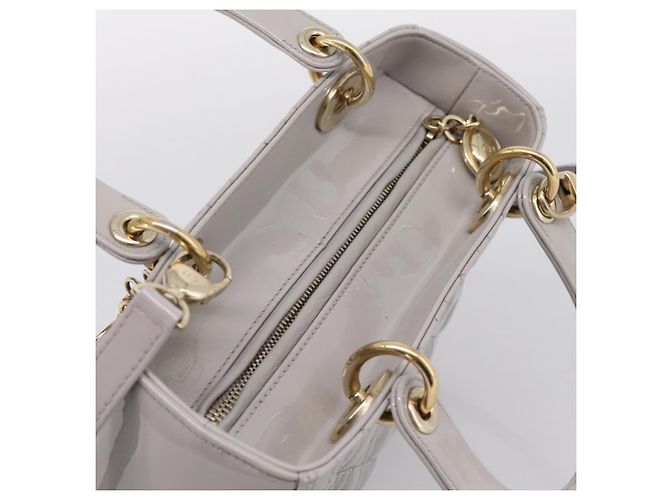 Borsa a Mano Christian Dior Lady Dior Vernice 2way Grigio Oro Auth BA14819SAM Marrone D'oro - vista 6