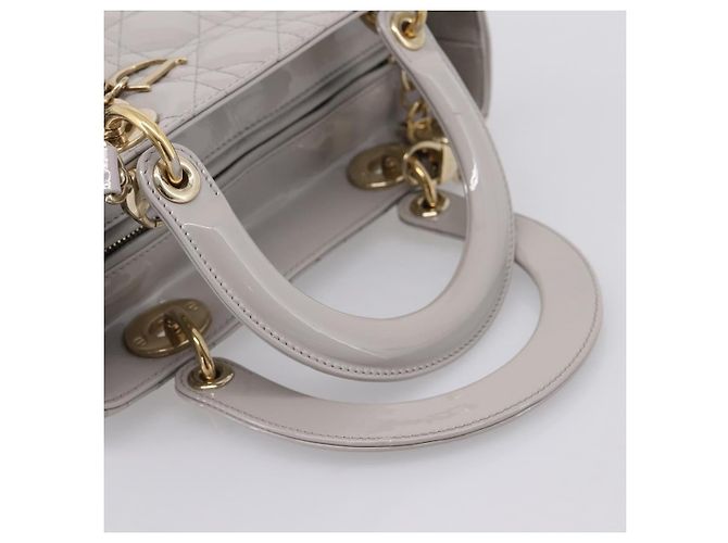 Borsa a Mano Christian Dior Lady Dior Vernice 2way Grigio Oro Auth BA14819SAM Marrone D'oro - vista 7