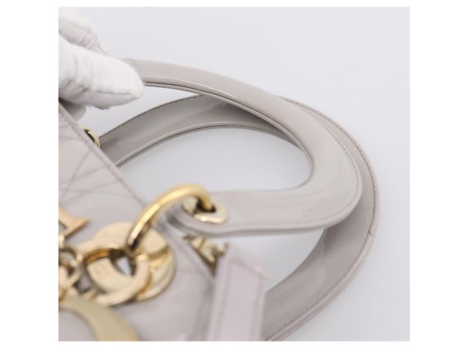 Borsa a Mano Christian Dior Lady Dior Vernice 2way Grigio Oro Auth BA14819SAM Marrone D'oro - vista 8