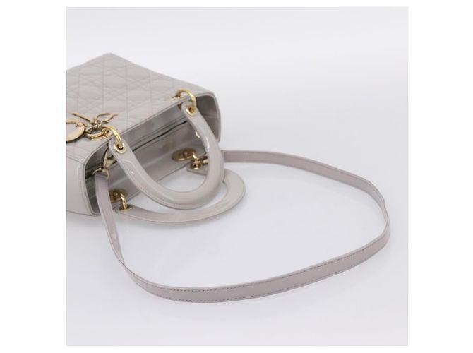 Borsa a Mano Christian Dior Lady Dior Vernice 2way Grigio Oro Auth BA14819SAM Marrone D'oro - vista 9