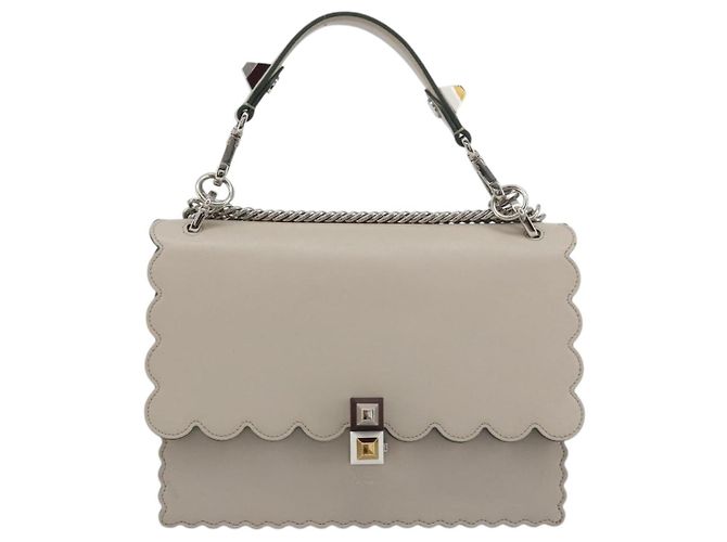 Sac à épaule FENDI Canay Chain en cuir 2 voies Gris Argent 8BT283 Auth 198665M Marron Argenté - vue 13