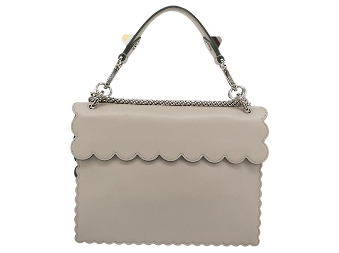 Sac à épaule FENDI Canay Chain en cuir 2 voies Gris Argent 8BT283 Auth 198665M Marron Argenté - vue 2