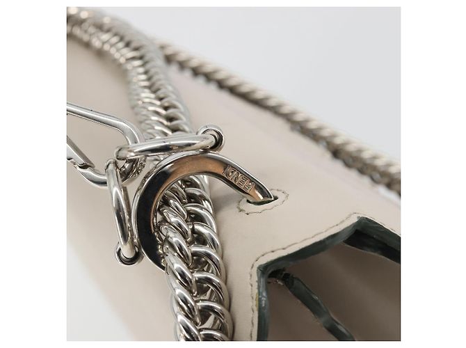 Sac à épaule FENDI Canay Chain en cuir 2 voies Gris Argent 8BT283 Auth 198665M Marron Argenté - vue 21